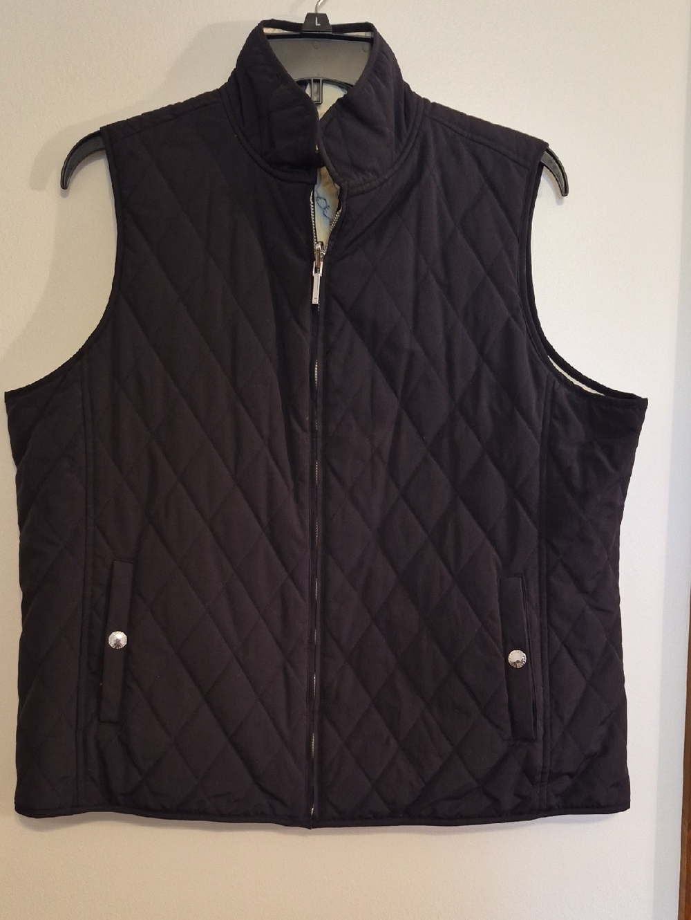 Lauren Ralph Lauren Rrversible  Quilted Vest - Black & Cream Sz L